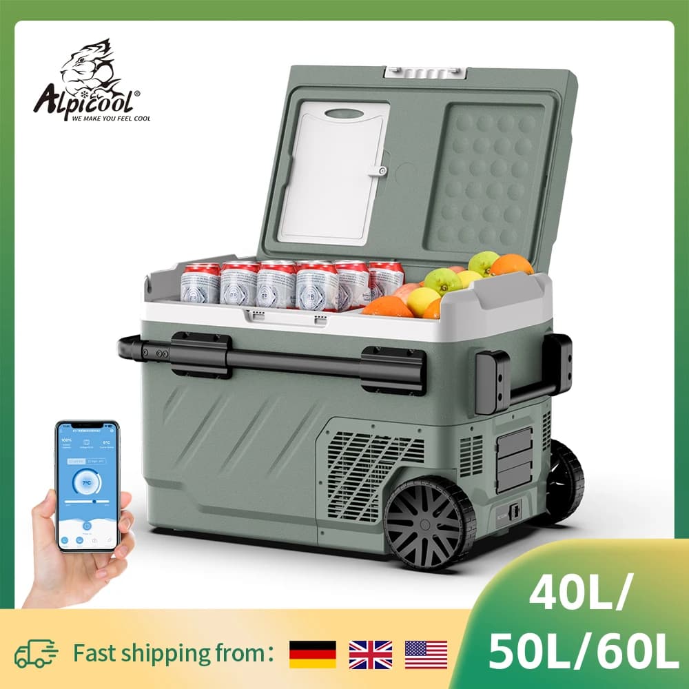Alpicool EZGW 40L 50L 60L refrigerador de coche compresor portátil enfriador 12/24V DC 100-240V AC Mini refrigerador congelador para Camping barbacoa