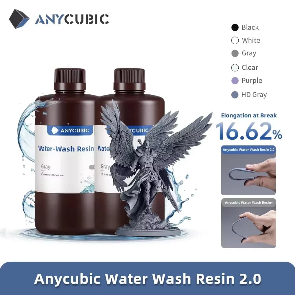 ANYCUBIC-resina de lavado de agua para impresora 3D LCD, fotopolímero estándar de impresión 3D de baja viscosidad, alta precisión, bajo olor