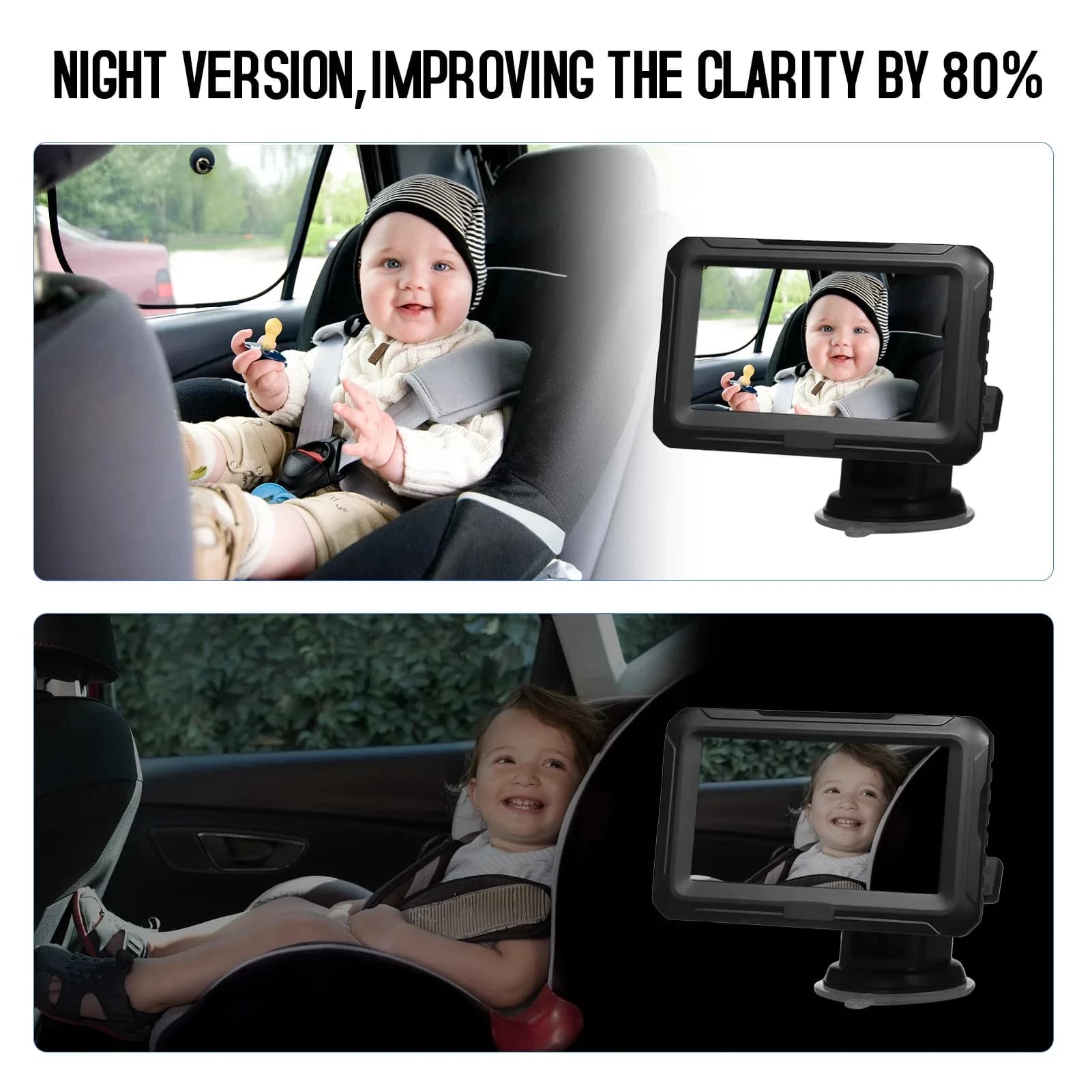 Monitor de Espejo Retrovisor para Bebé con Cámara 1080P, Espejo Retrovisor para Bebé con Pantalla IPS de 4.3'', Función de Visión Nocturna para Bebés, Niños y Mascotas