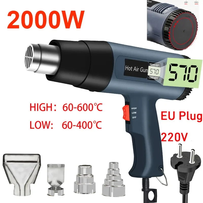 Pistola de Calor de 220V y 2000W, Pistola de Aire Caliente Eléctrica Avanzada con Temperaturas Ajustables