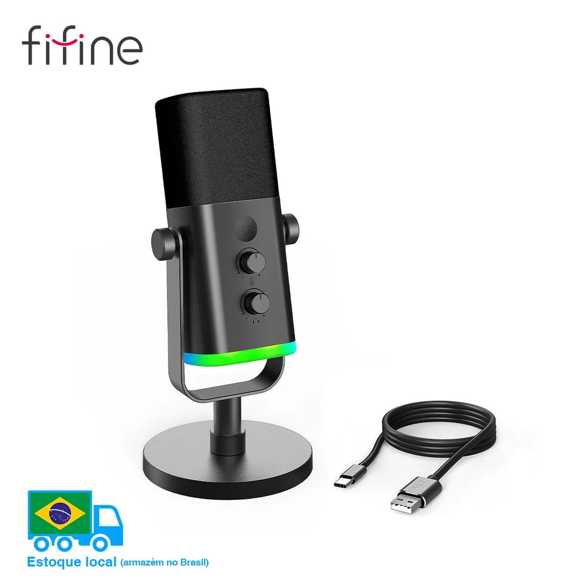 Micrófono dinámico FIFINE USB/XLR con Control RGB/conector para auriculares/mú, micrófono para grabación de juegos de PC Streaming AmpliGame-AM8