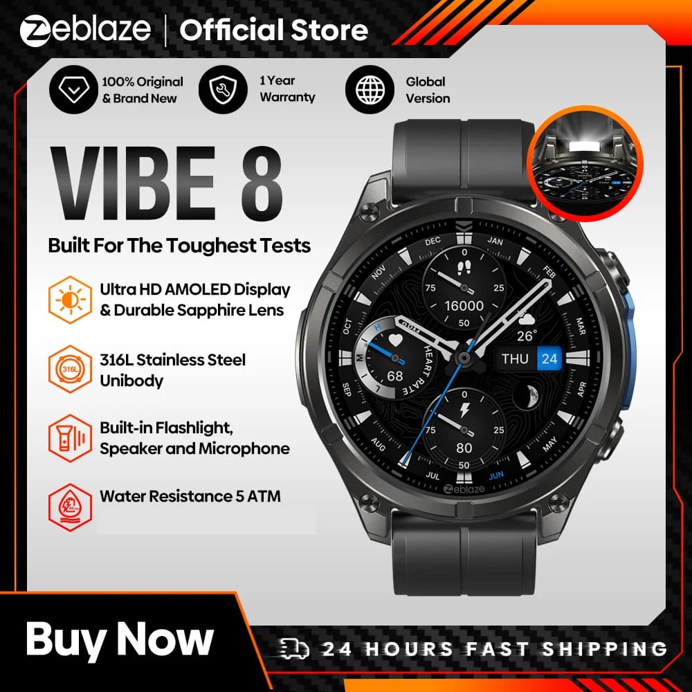 Nuevo 2025 Zeblaze VIBE 8 llamadas de voz pantalla AMOLED de 1,43 "reloj inteligente linterna incorporada ritmo cardíaco presión arterial reloj inteligente