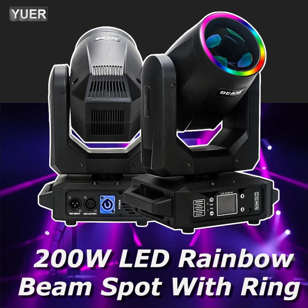 Luz LED con cabezal móvil de 200W con haz de anillo + punto + 18 prismas giratorios + Arco Iris 12 Gobo 8 efecto de Color Dj Dmx barra de luz de escenario para discoteca