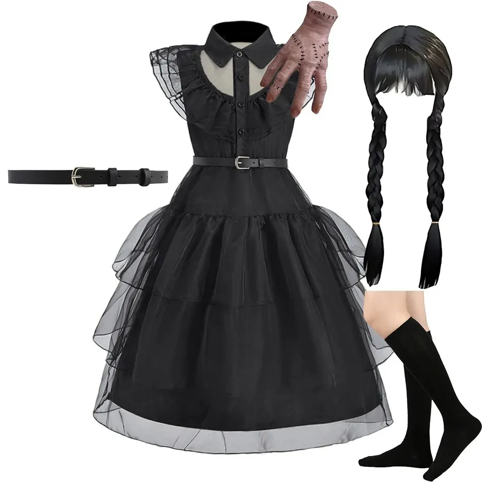 Disfraz de niña, disfraz de bruja negra para niños, vestido de princesa, vestido de gala para niños, ropa de baile para fiesta de Halloween