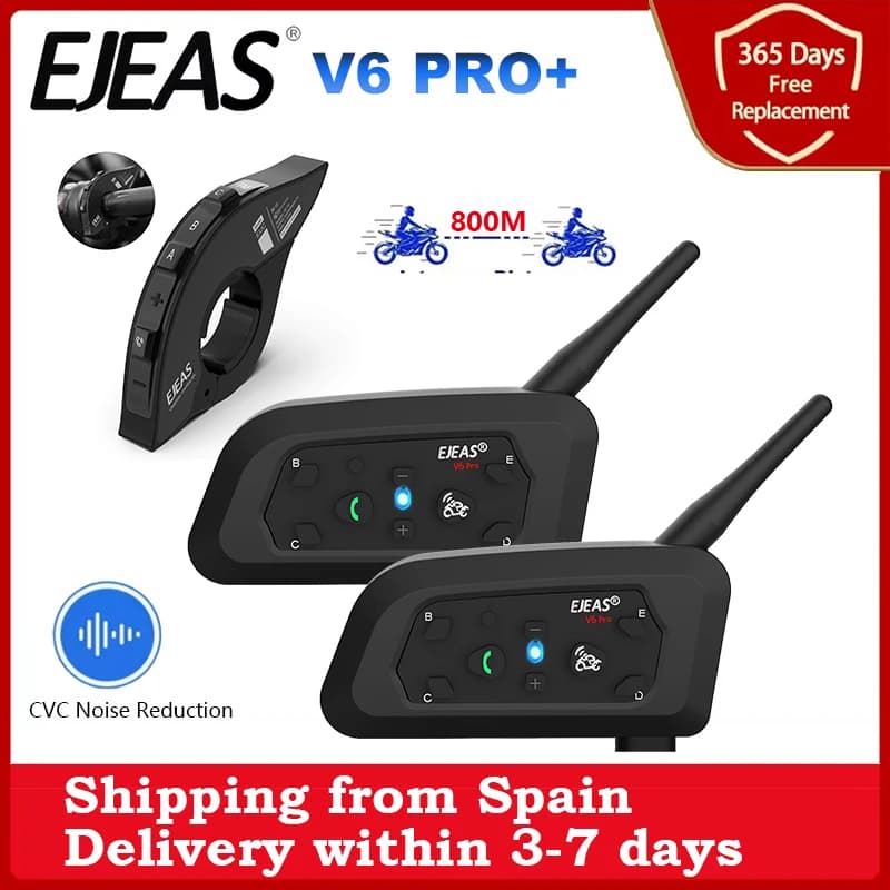 EJEAS V6 PRO + intercomunicador para casco de motocicleta auriculares Bluetooth soporte EUC CVC reducción de ruido impermeable IP67 tiempo de espera 260H