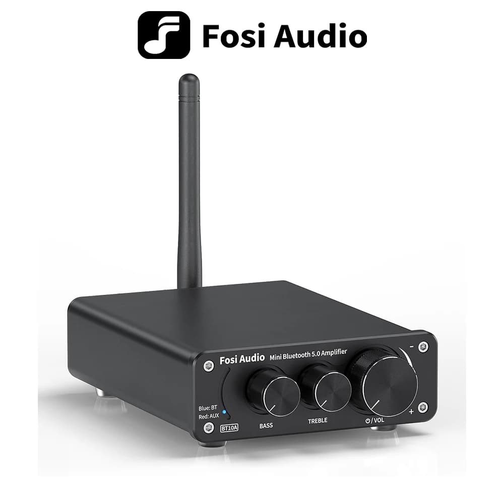 Fosi Audio BT10A Bluetooth amplificador estéreo de potencia de sonido de 2 canales TPA3116D2 Mini amplificador Digital HiFi para altavoces 50W agudos y bajos
