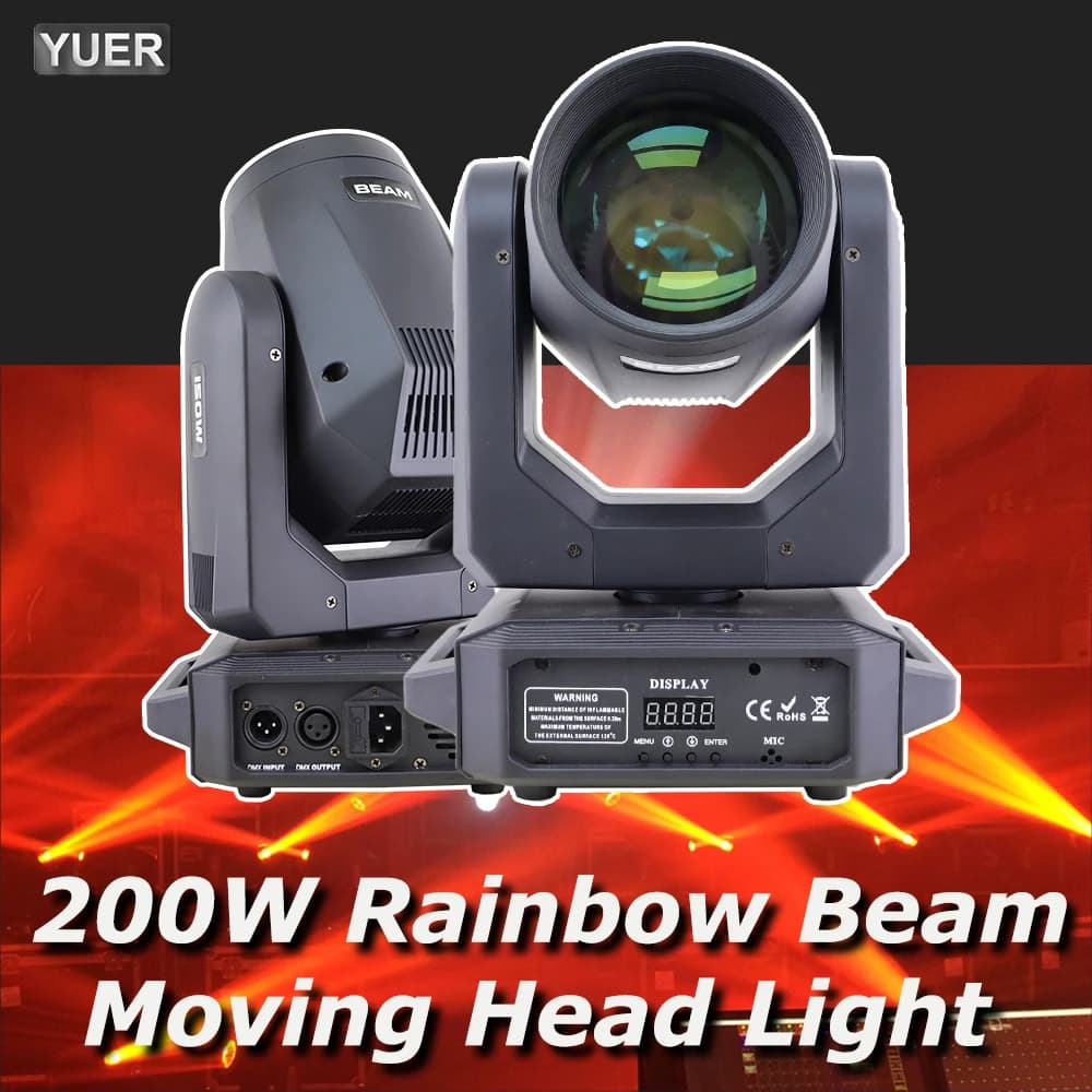 Luz LED con cabezal móvil, haz de 200W + punto + 18 prismas giratorios + Arco Iris, 12 Gobo, 8 efectos de Color, Dj, Dmx, efecto de luz de escenario, barra de discoteca