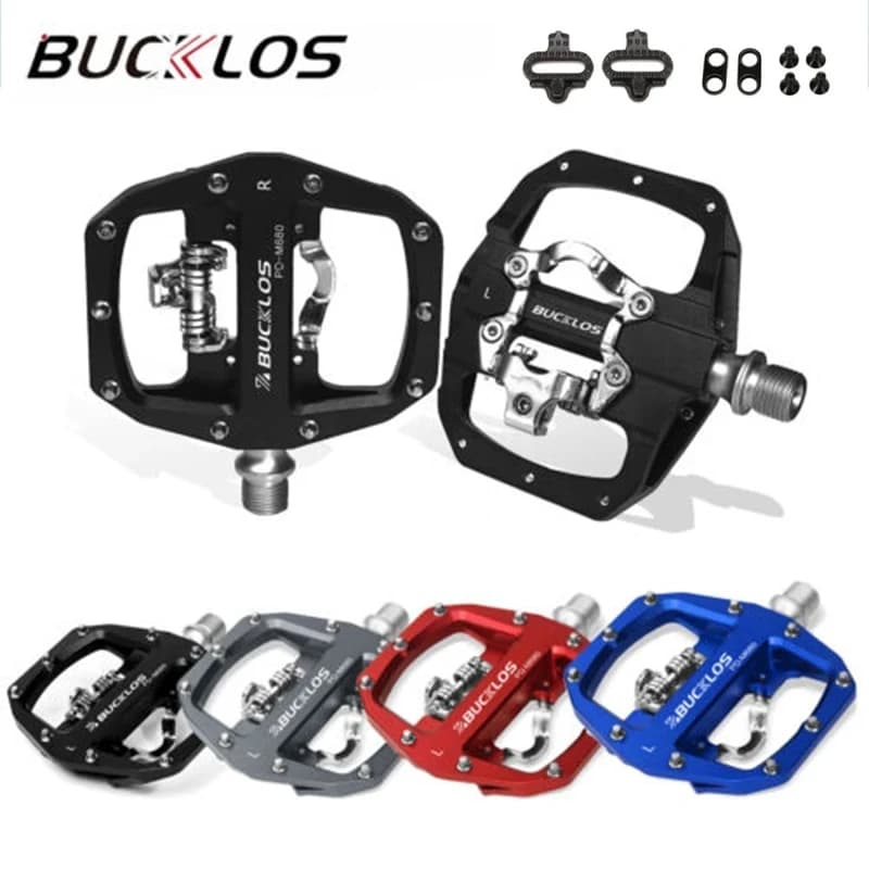 Pedales BUCKLOS para Bicicleta de Montaña, Pedales Planos con Rodamientos de Doble Función para Sistema SPD, Pedales de Aleación de Aluminio para Bicicleta de Montaña