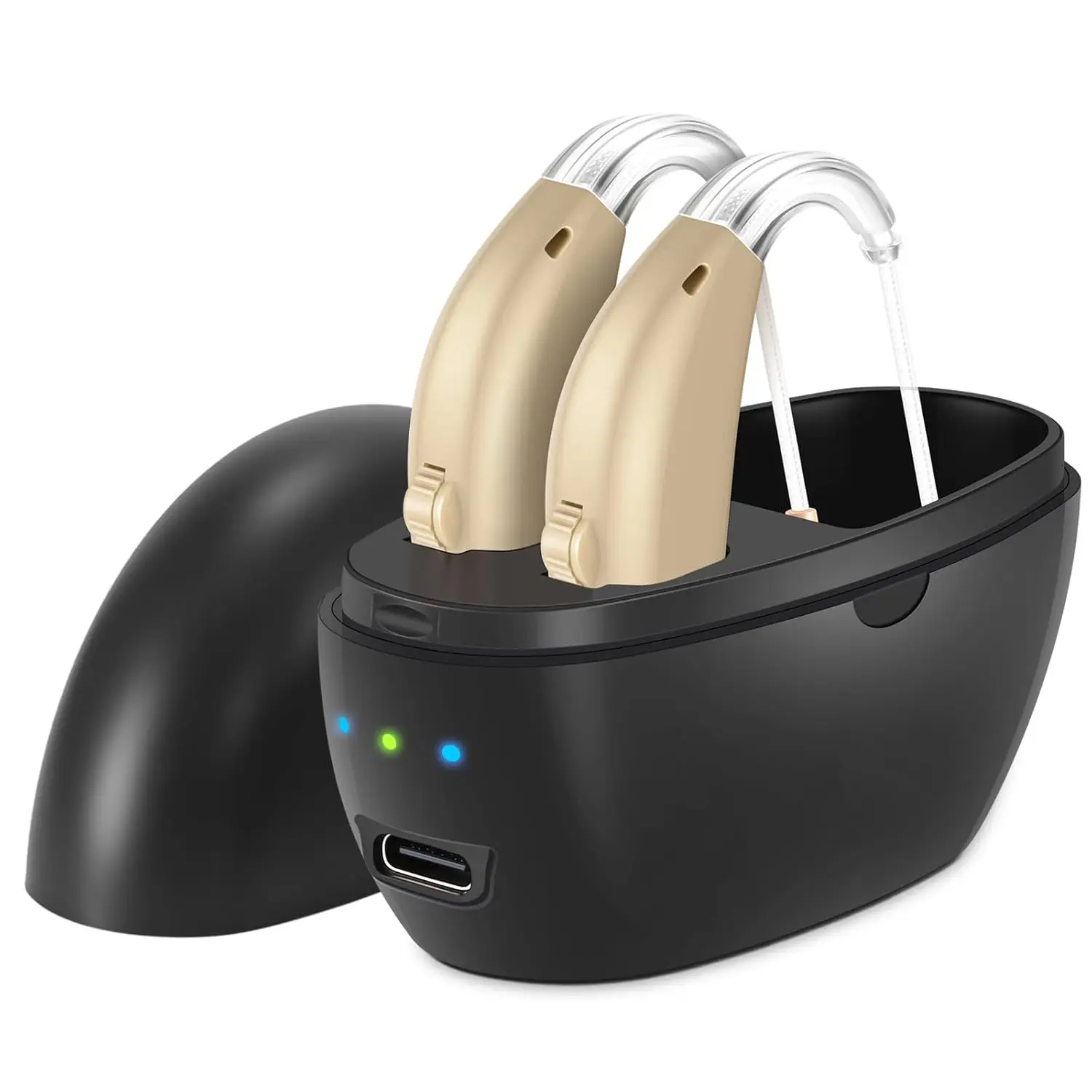 Audífono Recargable para Personas Mayores, con Reducción de Ruido, Ajuste de Volumen de 5 Niveles, Sonido Claro, con Estuche de Carga