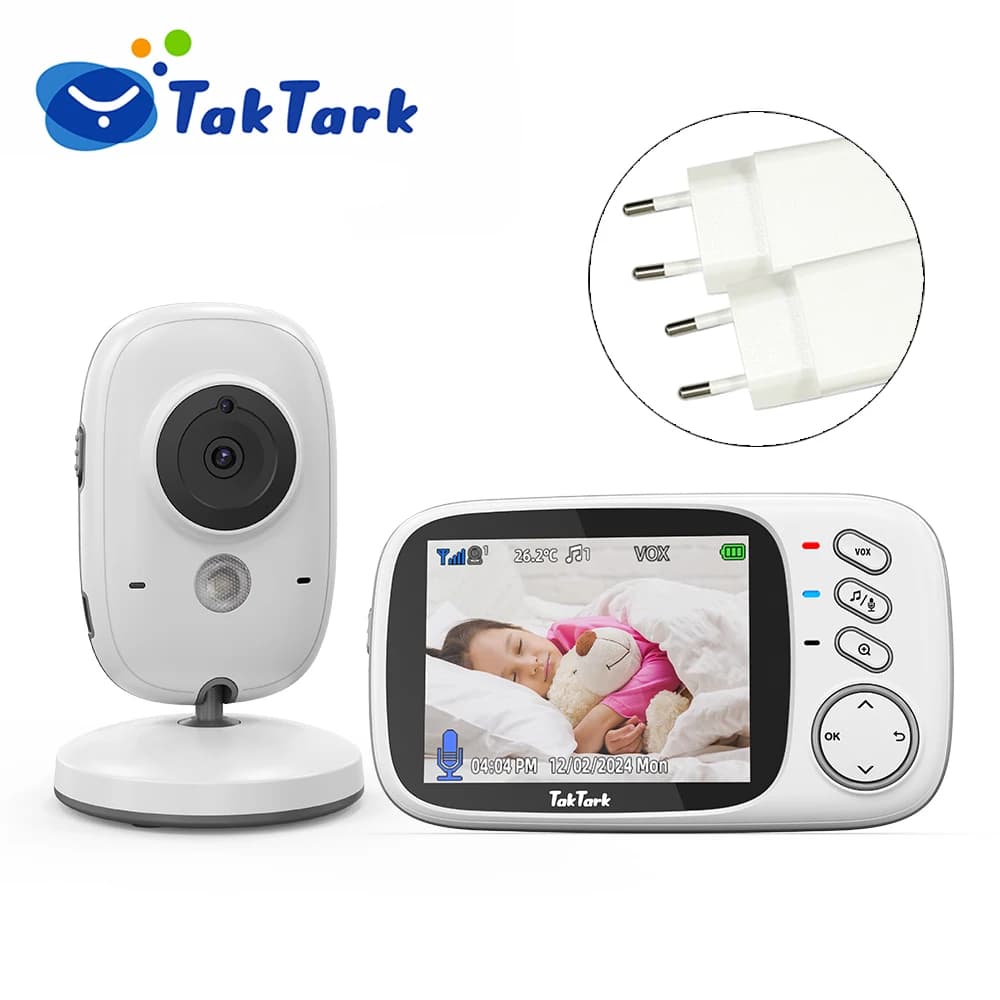 TakTark-Monitor de vídeo inalámbrico para bebé, 3,2 pulgadas, con canciones de cuna, visión nocturna automática, intercomunicador bidireccional, monitoreo de temperatura, niñera