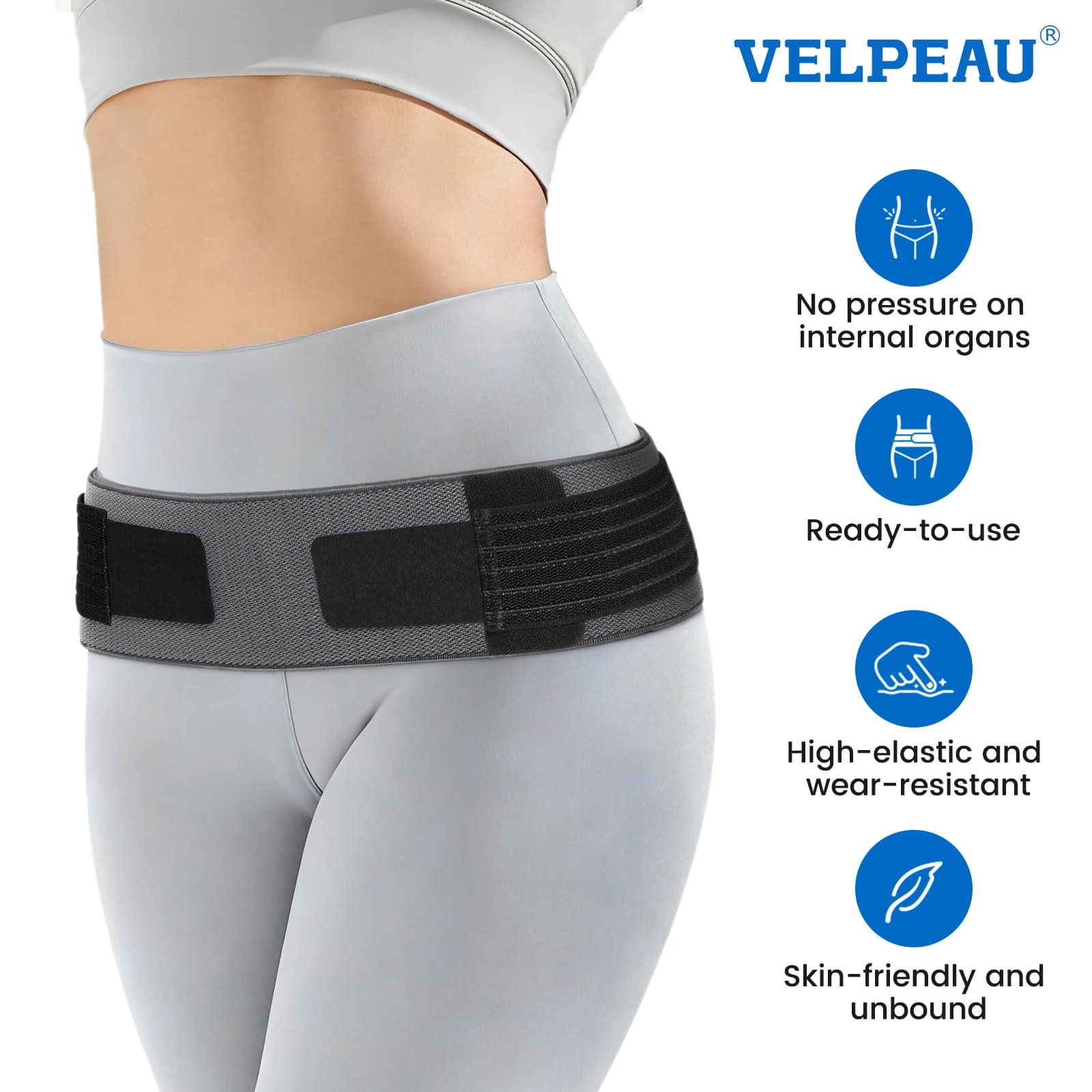 Cinturón Sacroilíaco VELPEAU para Ciática, Inestabilidad Articular y Dolor Lumbar, Cinturón de Soporte Pélvico para Mujeres y Hombres
