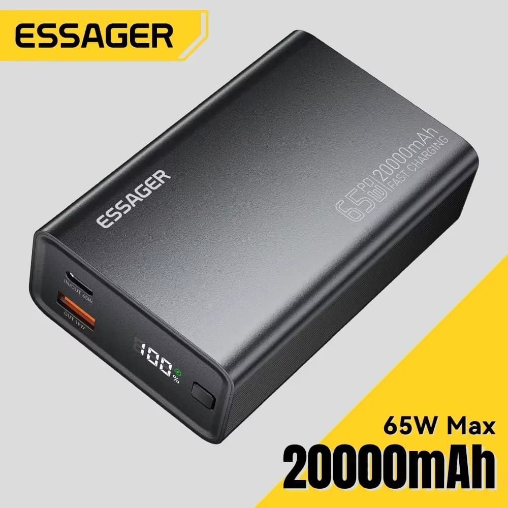 Batería Externa Essager de 20000mAh, Carga Rápida PD de 65W, para Teléfono Móvil, iPhone 17, 16, 15, Laptop y Mac
