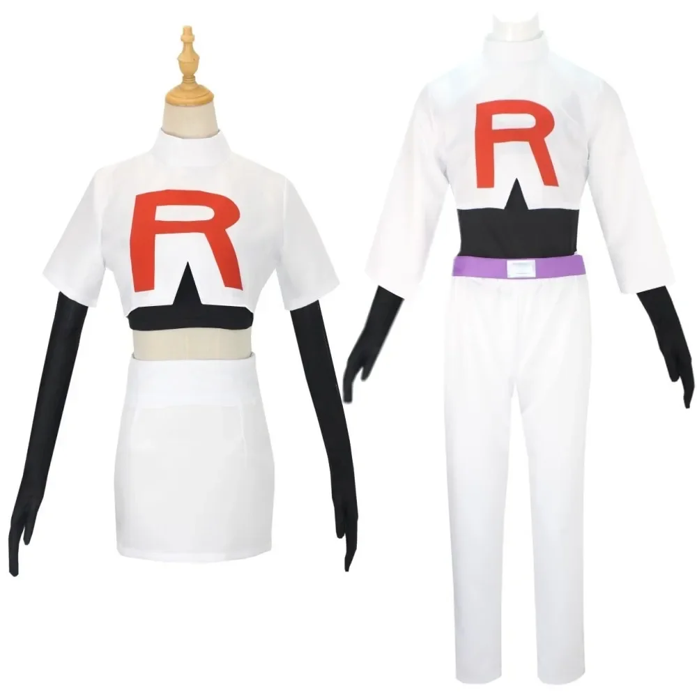 Nuevo disfraz de cosplay de anime del juego Rocket Team, Jessie Musashi, James Kojirou, disfraz de cosplay para Halloween y Carnaval, conjunto completo de color blanco