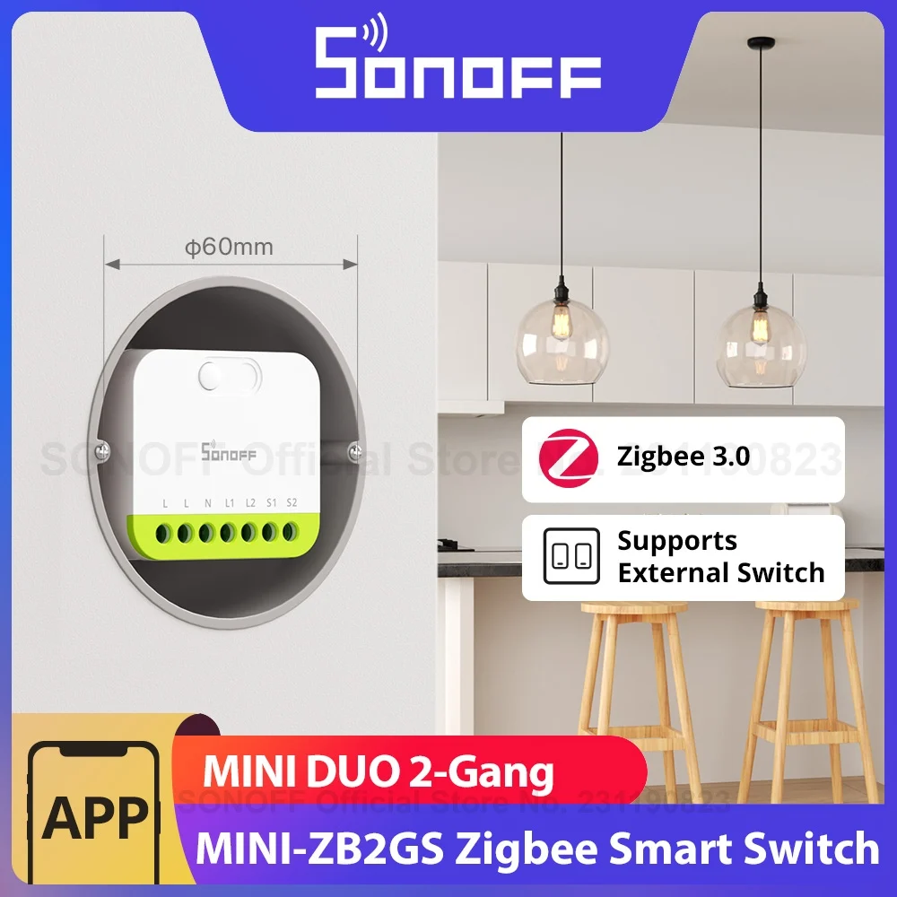 SONOFF MINI DUO interruptor inteligente Zigbee de 2 entradas MINI-ZB2GS Control de carga Dual pequeño y seguro compatible con interruptor externo requiere hub zigbee