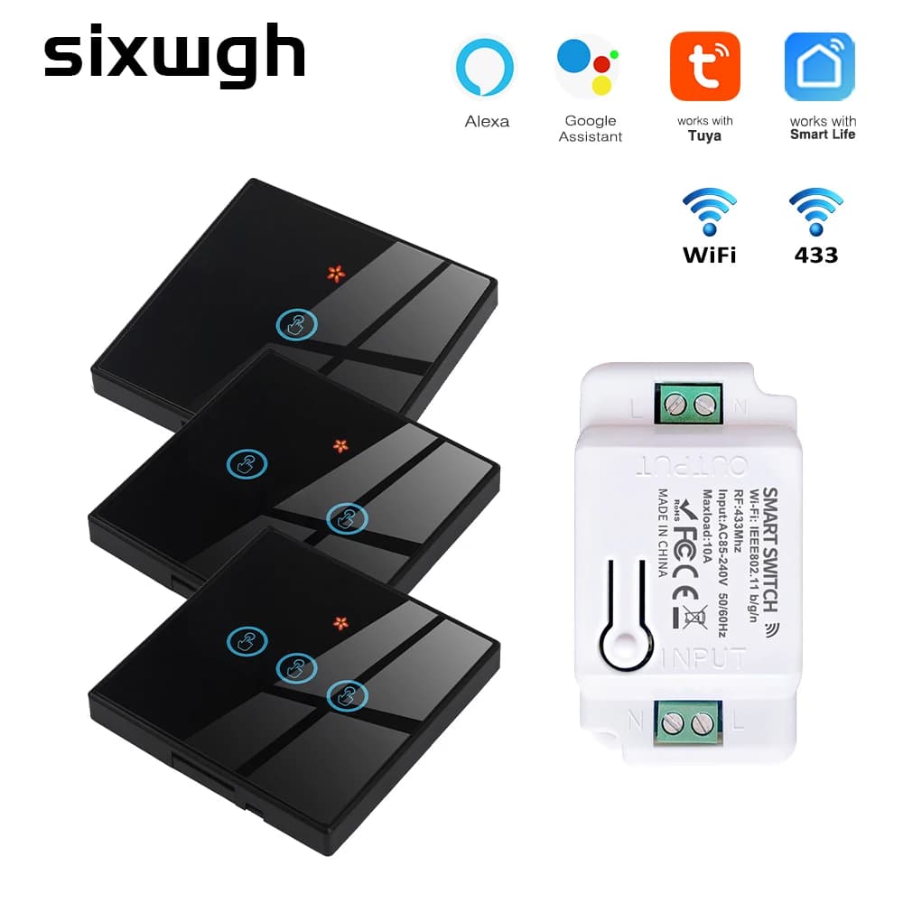 Interruptor inteligente Tuya con Panel de vidrio táctil, módulo de Control de luz WIFI inalámbrico para el hogar, funciona con Google Home y Alexa, 1/2/3 entradas