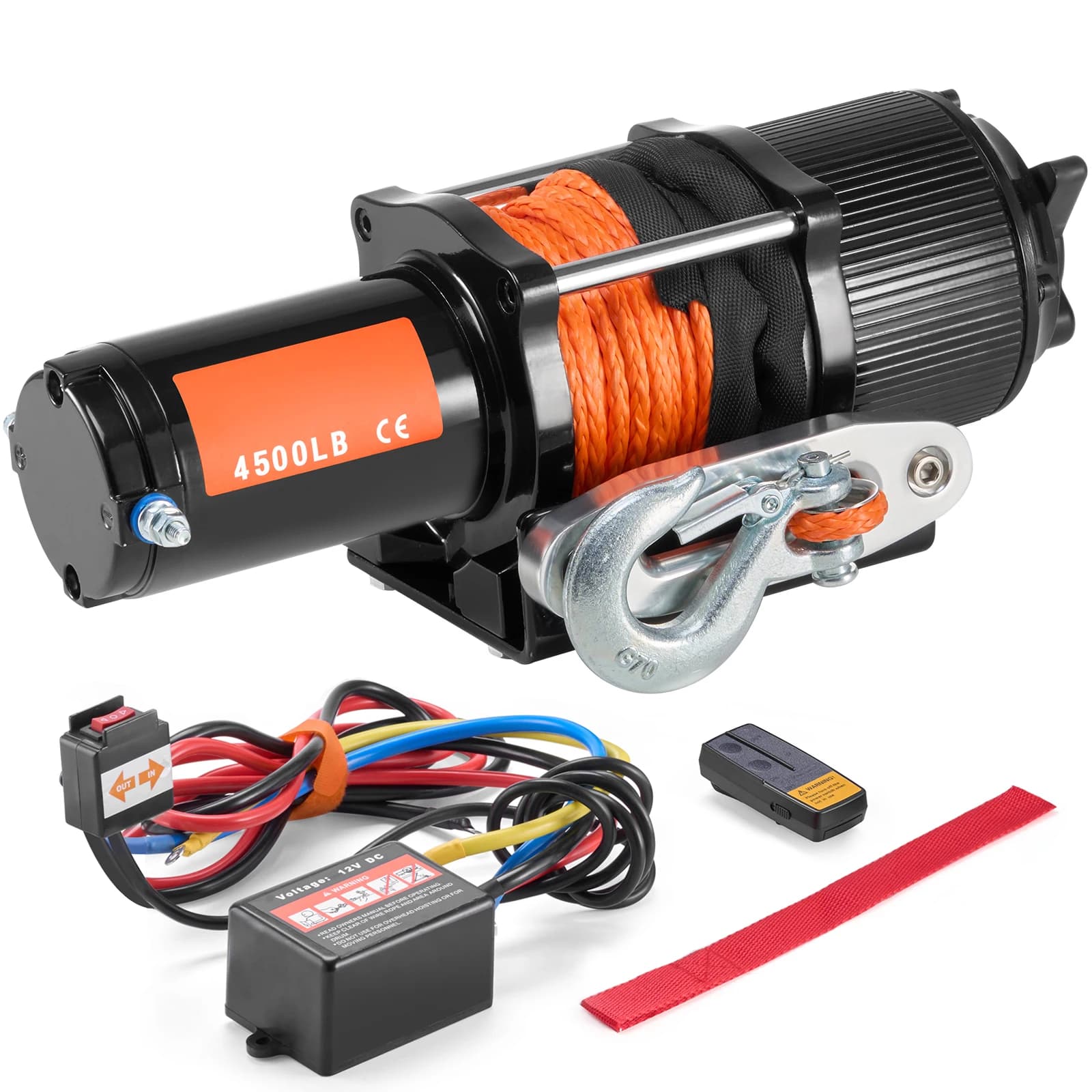 SucceBuy Cabrestante eléctrico ATV/UTV de 4500 libras, 12 V, con cuerda sintética de 39 pies, Control remoto inalámbrico y con cable, resistente al agua IP55 para Jeeps