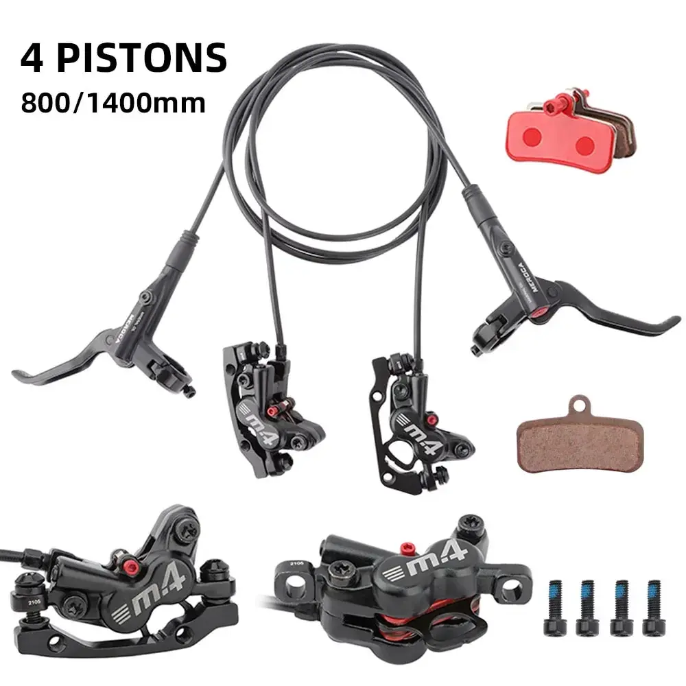 MEROCA Juego de frenos hidráulicos MTB de 4 pistones con cubierta protectora de silicona freno delantero y trasero 800mm/1400mm freno de disco de bicicleta para MTB