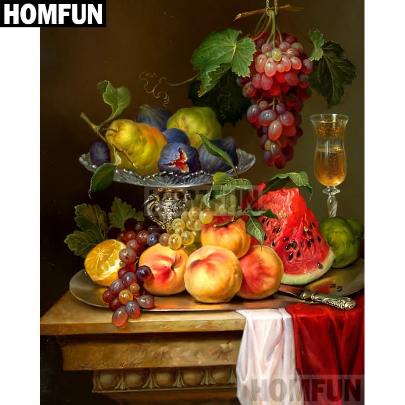 HOMFUN-pintura de diamante redondo/cuadrado completa, cuadro artesanal 5D, punto de cruz bordado de "fruta Naturaleza muerta", decoración del hogar, regalo A02094