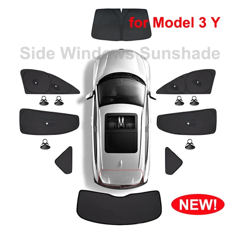 Parasol para Ventana Lateral de Coche Tesla Model 3 Y Juniper Highland 2025-2021 2026 con Ventosas, Privacidad para Parabrisas Delantero y Trasero