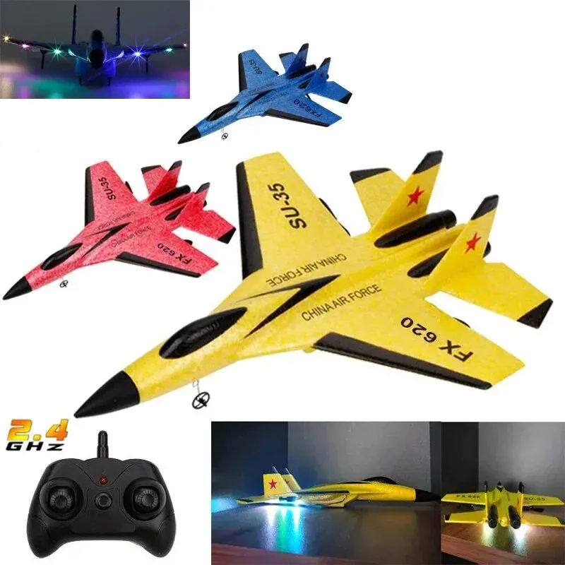 SU35 RC avión FX620 FX820 2,4G Control remoto modelo volador planeador avión con luces LED aviones juguetes de espuma para niños regalos