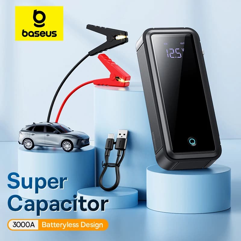 Baseus-arrancador de batería de coche con súper condensador, cargador de dispositivo de refuerzo de coche de 3000A, sin batería, arranque de coche portátil para dispositivo de emergencia