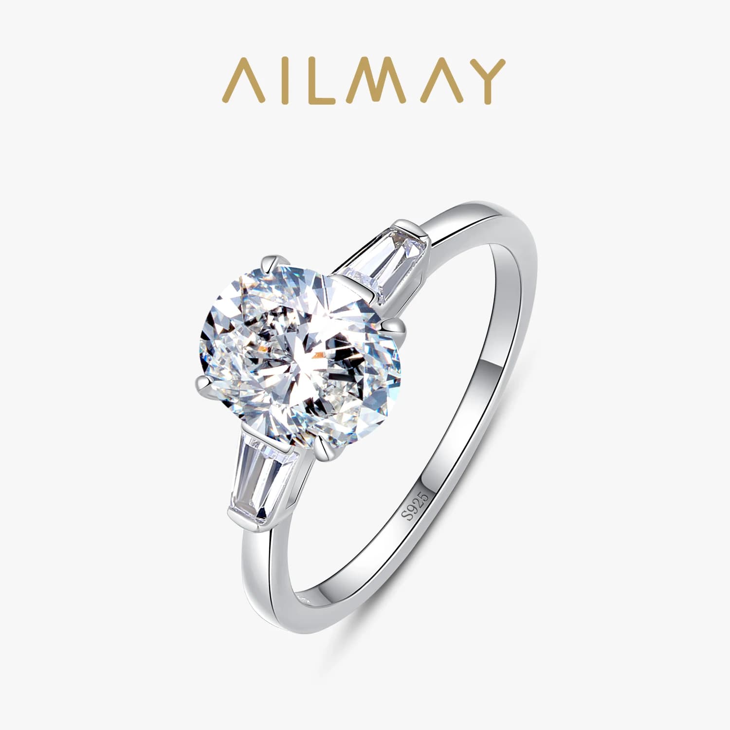 Ailmay-anillos de plata de ley 925 para mujer, joyería de circonita transparente ovalada brillante, accesorios de boda clásicos de lujo