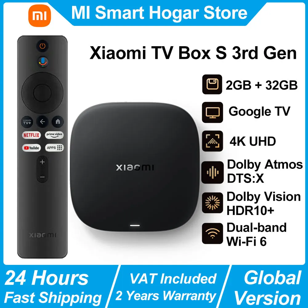 Xiaomi TV Box S 3.ª Generación, Reproductor Multimedia Android Smart TV Box, 4K Ultra HD WIFI 6 Google TV, Dolby Vision HDR10+ Asistente de Google