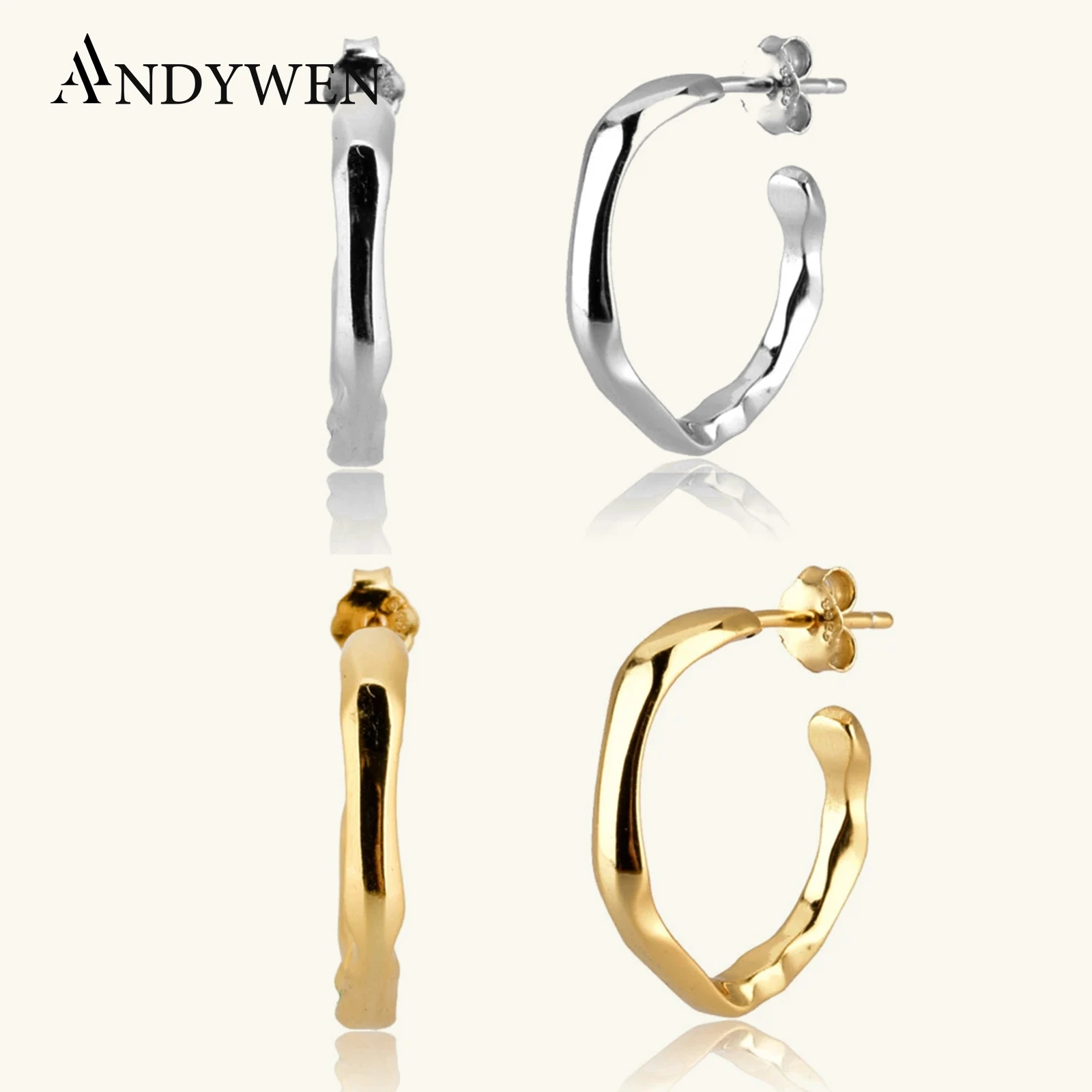 ANDYWEN-pendientes de aro de Plata de Ley 925, aretes geométricos lisos de oro de 18mm, Piercing, joyería de lujo, estilo Rock Punk, 2020