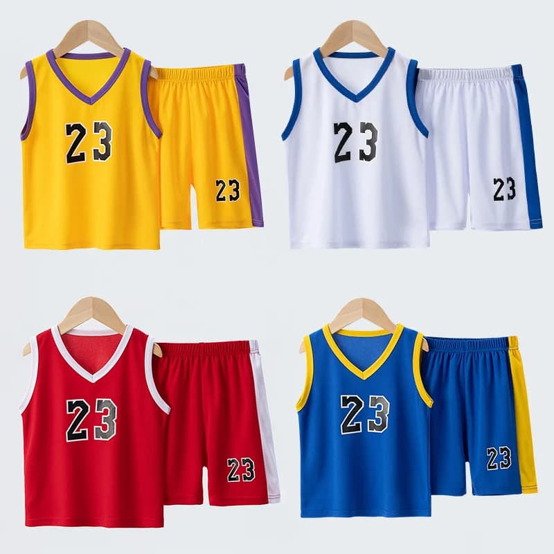 Traje de baloncesto para niños de verano Chaleco deportivo para niños y niñas Traje corto 23o traje de chaleco para niños y estudiantes guapos de 2 piezas.