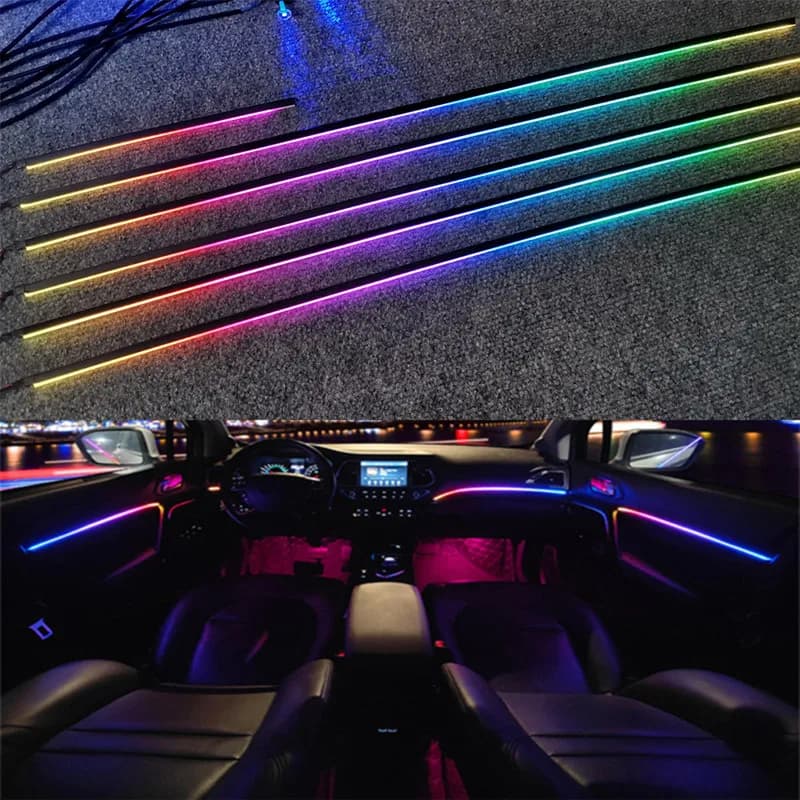 Luz ambiental LED Universal Symphony para coche, 64 colores RGB, guía de luz acrílica para Interior de coche, decoración, luz de ambiente 18/10/6 en 1