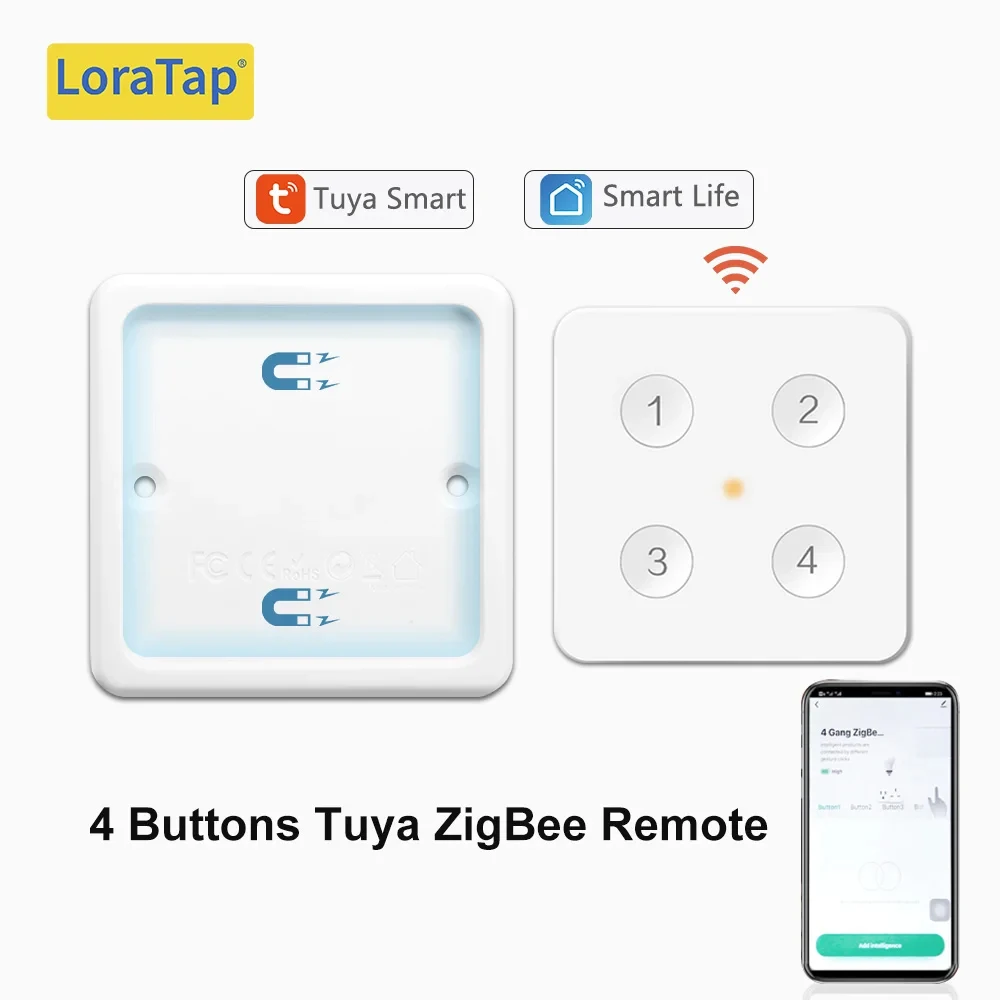 Interruptor de escena de Control remoto inalámbrico, interruptor Compatible con Smart Life Home Assistant, Zigbee2MQTT DIY, Tuya ZigBee 3,0, 4 botones