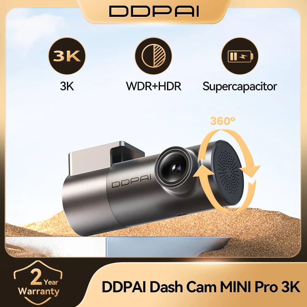 Cámara para Auto DDPAI MINI Pro 3K HDR 1620P con WiFi, Visión Nocturna, WDR, Control por Voz, Monitor de Estacionamiento 24H, 143 °   FOV