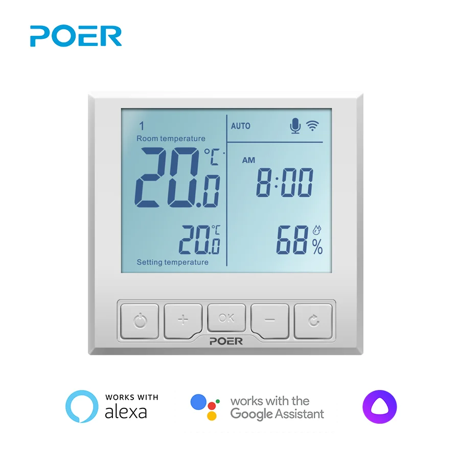Termostato Inteligente Wifi, Termorregulador, Controlador de Temperatura para Calefacción por Suelo Radiante de Agua/Eléctrico, Compatible con Alice, Alexa y Google