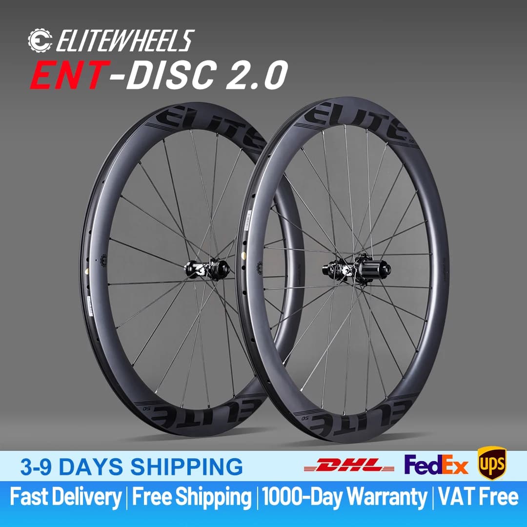 Juego de Ruedas de Carbono ELITEWHEELS ENT 2.0 con Frenos de Disco 700C, Bloqueo Central, Calidad UCI para Ciclismo de Carretera