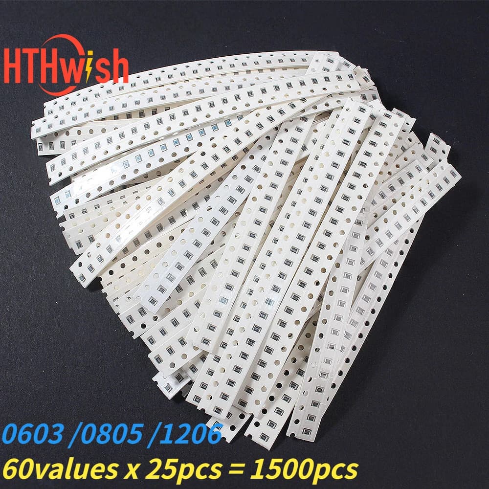 Juego surtido de resistencias para manualidades, Kit de resistencias de película SMD de 1500, 603, 0805, 1206, 1%, 0R ~ 10M, PRECISIÓN DE, 60 valores x 25 piezas