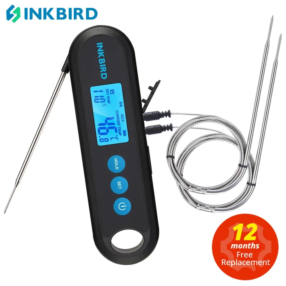 INKBIRD-termómetro Digital de 2 segundos para carne, IHT-2PB de lectura instantánea con sondas externas, pantalla de retroiluminación Bluetooth, para asar barbacoa
