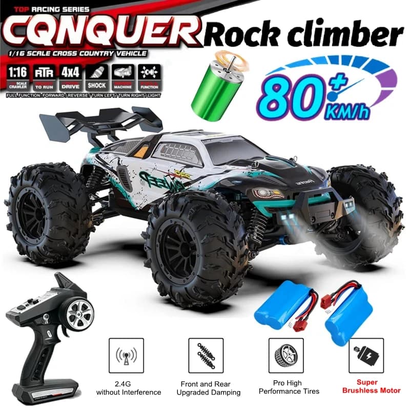 Coche de Control Remoto 4x4 Todoterreno, Buggy de Alta Velocidad, Super Brushless, 50 o 80 KM/H, Juguete de Carreras con Derrapes Rápidos, Regalo
