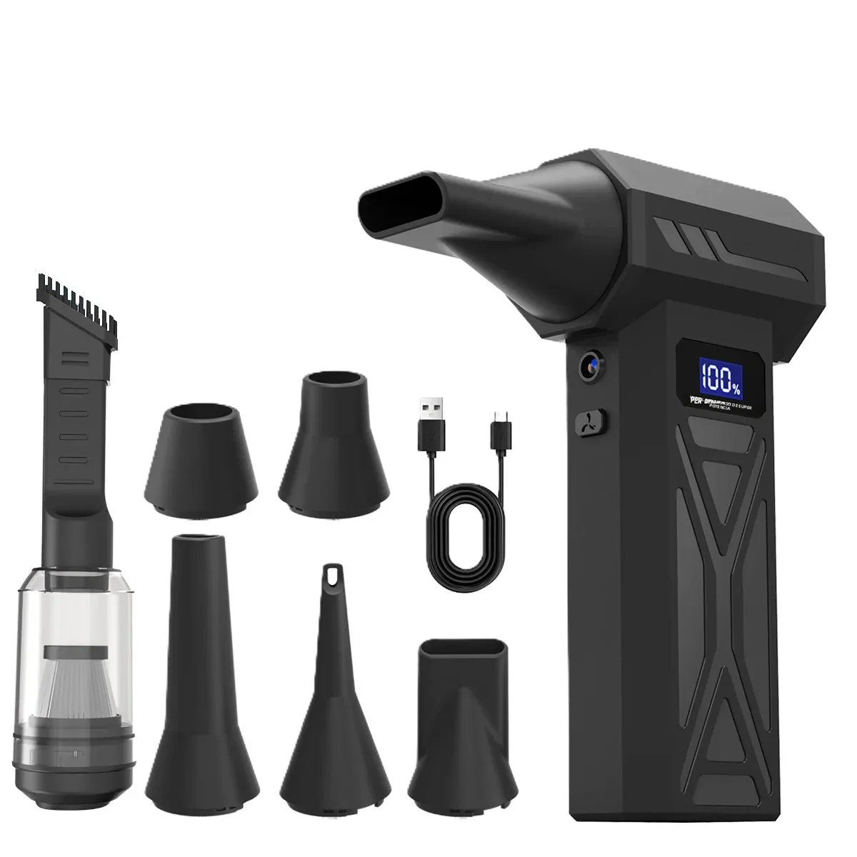 Potente soplador de aire de 110000Rpm, soplador de chorro Turbo ajustable de 4 engranajes con pantalla de batería de luz Led, plumero de aire comprimido inalámbrico
