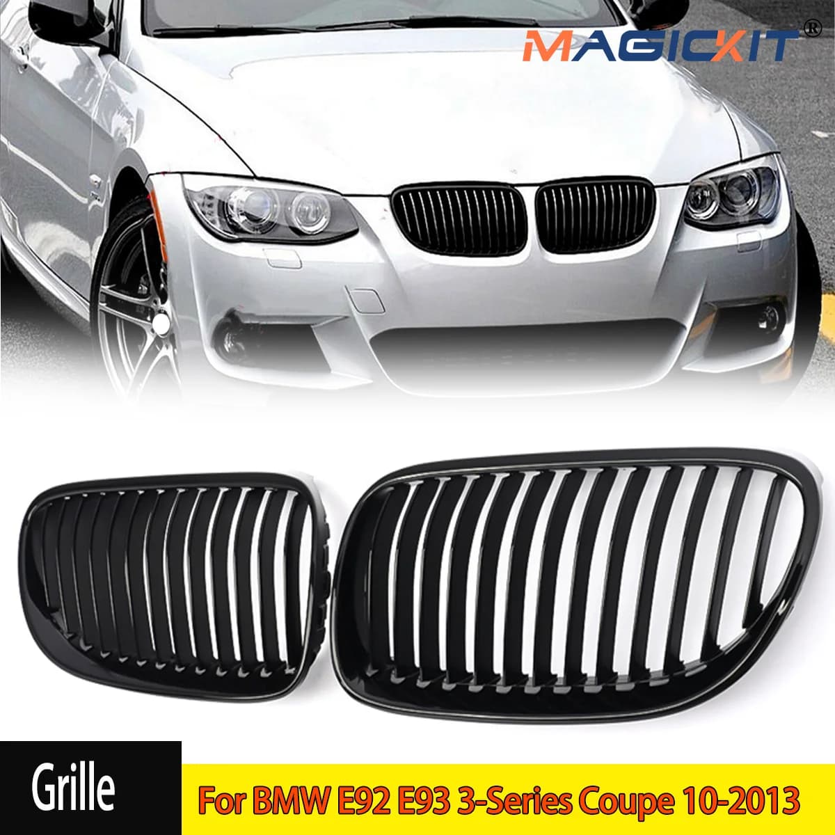 Rejilla de riñón doble para BMW, accesorio de color negro con acabado brillante, estilo de carreras, modelos Serie 3: E92, E93, 2D, años 2010 a 2013, Facelift, años 2010 a 2013