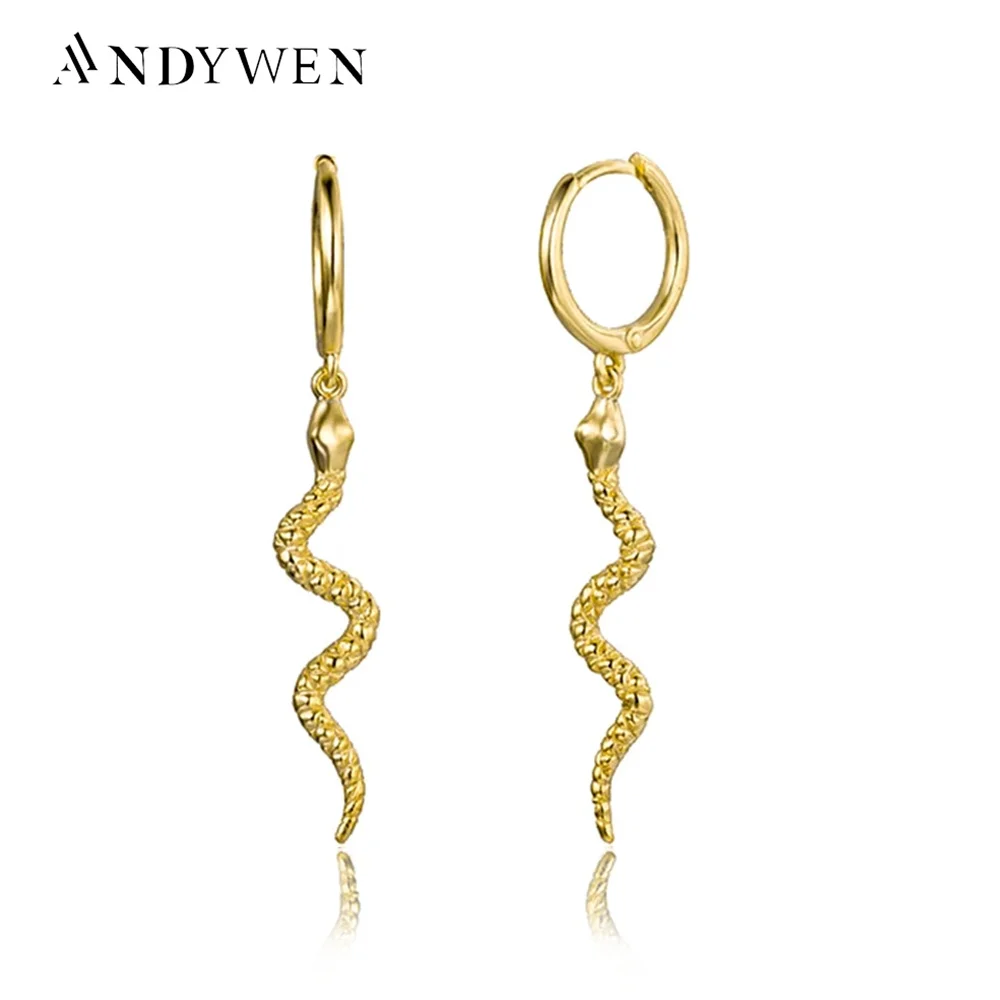 ANDYWEN-pendientes de plata de ley 925 para mujer, aretes largos de serpiente, de lujo, estilo Punk Rock, joyería