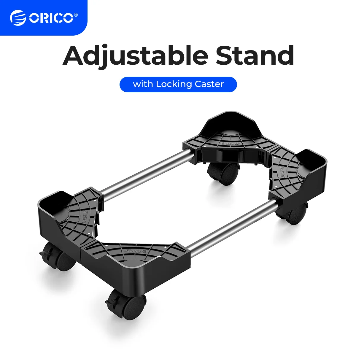 ORICO Soporte con Rueda para CPU, Soporte de Ancho Ajustable bajo Mesa Adecuado, Cuatro Esquinas con Barandilla de 5cm para Computadoras de Escritorio o Carcasas de Computadora