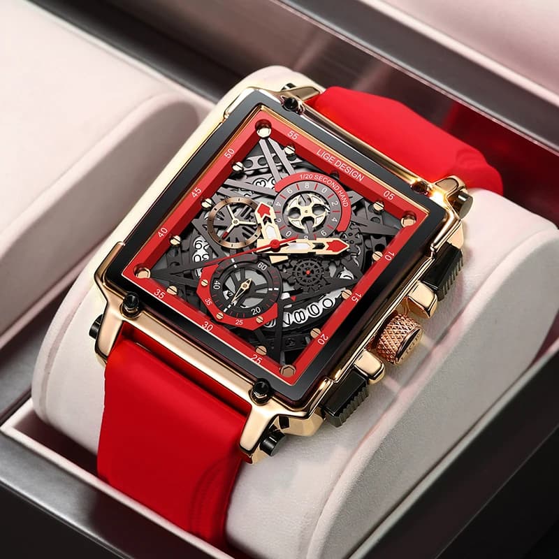 2025 nuevos relojes LIGE para hombre, reloj deportivo cuadrado hueco de lujo de marca superior para hombre, reloj de pulsera de cuarzo resistente al agua con correa de silicona a la moda