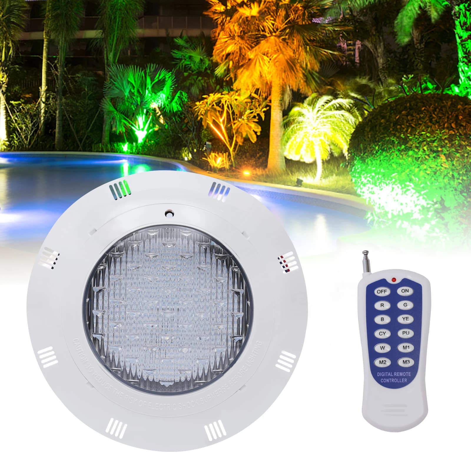 Luz LED subacuática para piscina, 45W, RGB, IP68, resistente al agua, 7 colores que cambian, luces subacuáticas para piscina con Control remoto