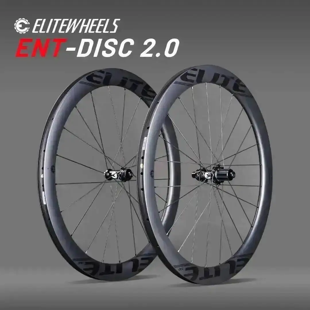 Juego de Ruedas de Carbono ELITEWHEELS ENT 2.0 con Freno de Disco, Llanta de Carbono 700c, Bloqueo Central, Juego de Ruedas para Bicicleta de Carretera, Calidad UCI, Juego de Ruedas para Ciclismo de Carretera