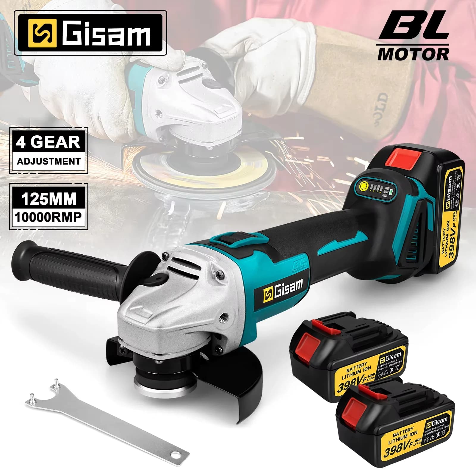 Gismis-amoladora angular eléctrica sin escobillas, 125MM, velocidad Variable, cortadora M14, herramienta de carpintería para Pin de batería Makita de 18v