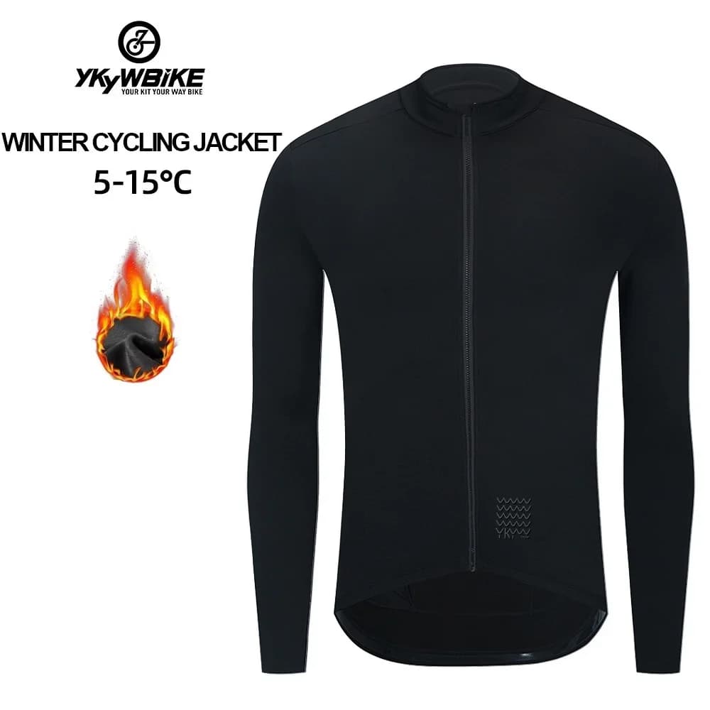 YKYWBIKE Chaqueta térmica de lana para hombre ropa de ciclismo de manga larga color negro Invierno maillot ciclismo hombre invierno chaqueta calefactable