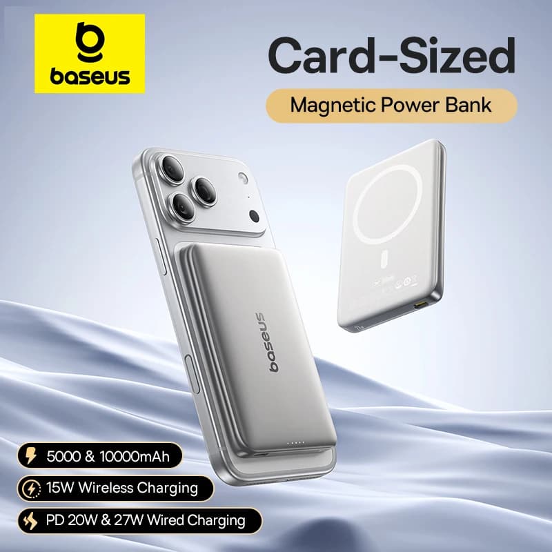 【CCC】Baseus 10000mAh Banco de energía magnético PD 27W, 5000mAh Banco de energía magnético PD 20W Banco de energía del tamaño de la tarjeta para iPhone 17 Samsung