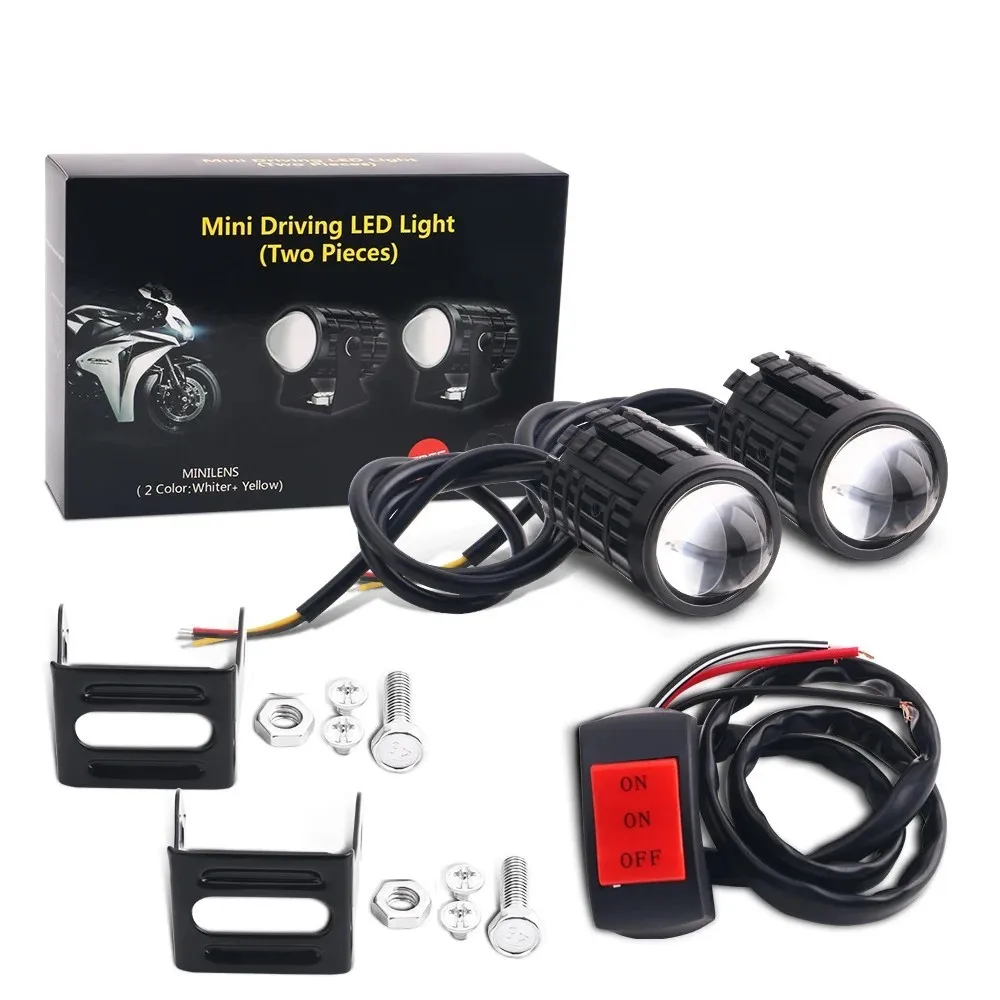 Faro LED Universal para motocicleta, lente de proyector de doble Color, ATV, Scooter, lámpara de conducción, luz antiniebla, foco auxiliar