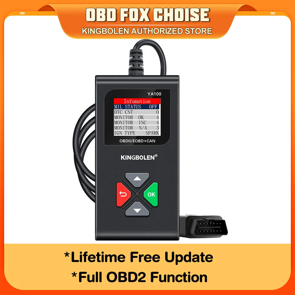 Kingbolen YA100 Escáner OBD2 Plurilingüe Herramienta de diagnóstico de coche revisar el motor Leer código Toda la vida Actualización gratuita PK ELM327 LAUNCH 3001 herramientas taller mecanico dazn españa tools