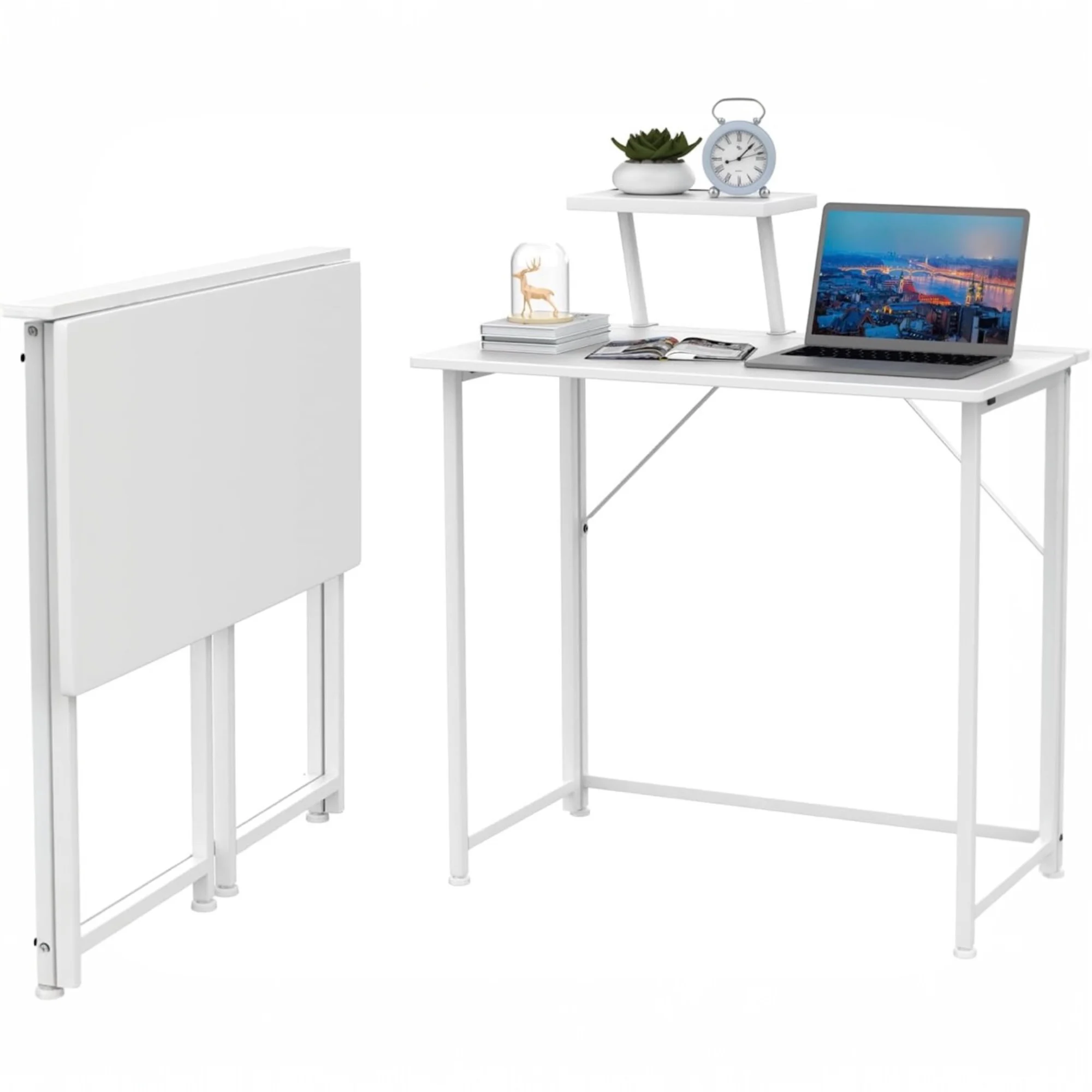 Oferta Mesa Escritorio Plegable, Mesa Ordenador, Compacto sin ensamblaje, Mesa de Estudio para Casa Oficina, Escritorio para computadora Manualidades, Blanca Beige Negra, 80 x 40 x 75cm (8045)